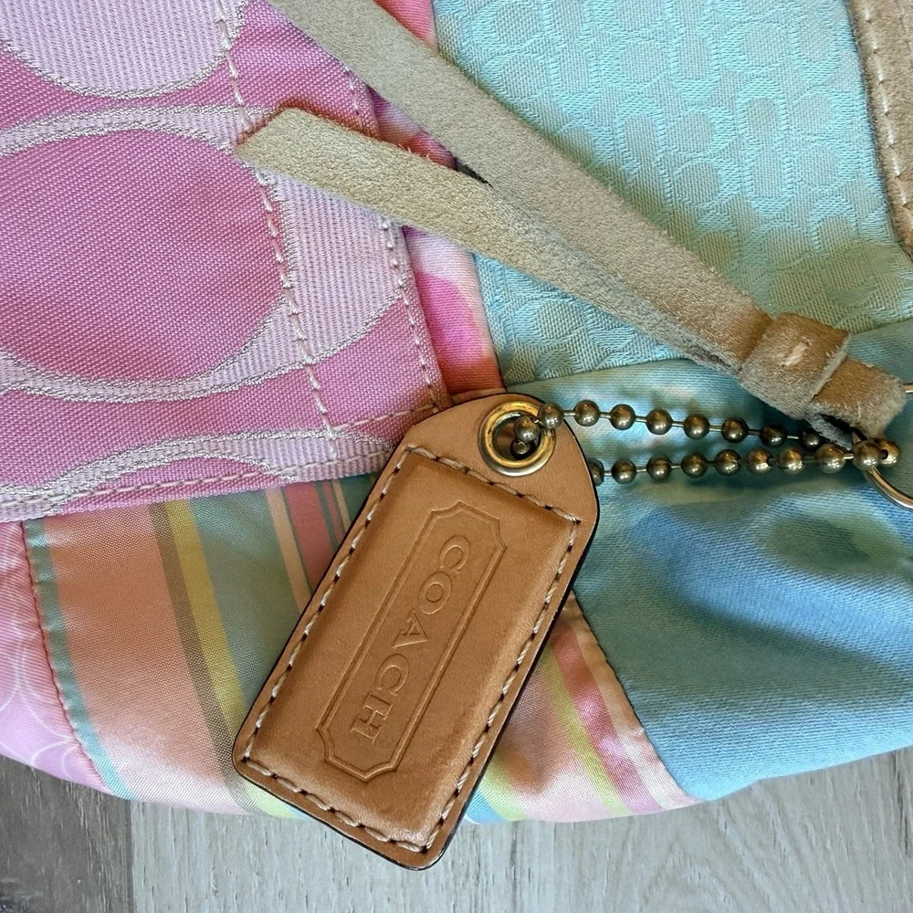 COACH Patchwork Multicolor Hobo Bag Y2K 374 Cotton Shoulder Bag Vintage Style